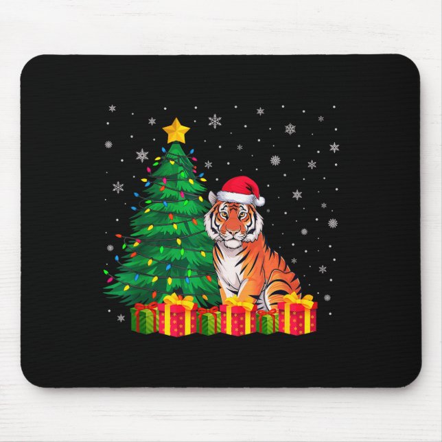 Ugly Bengal Tiger Santa Hat Christmas Tree Lights  Mousepad (Vorne)