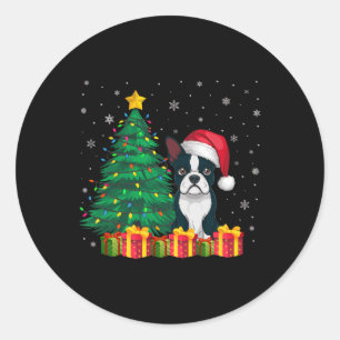 Ugly Boston Terrier Weihnachtsmannmütze Christmas Runder Aufkleber