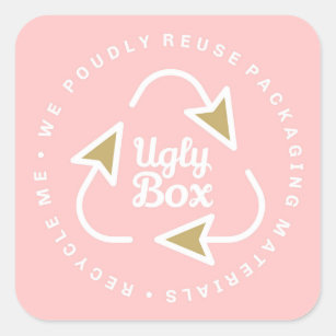 Ugly Box Gerecycelt Verpackungsaufkleber Pink & Br Quadratischer Aufkleber