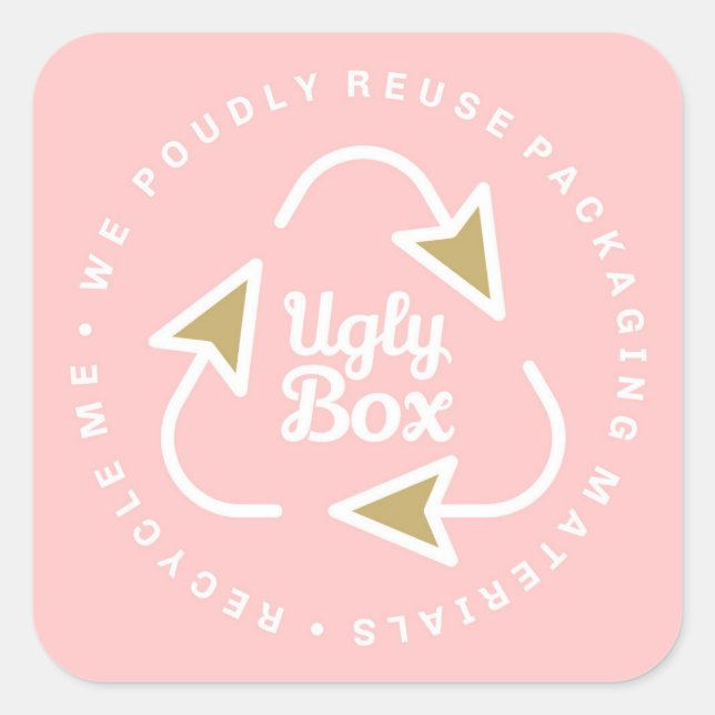 Ugly Box Gerecycelt Verpackungsaufkleber Pink & Br Quadratischer Aufkleber (Vorderseite)
