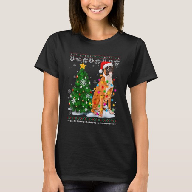 Ugly Boxer Dog Weihnachtsmannmütze Weihnachtsbaum  T-Shirt (Vorderseite)
