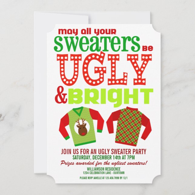 Ugly & Bright Christmas Sweaters Party Einladung (Vorderseite)