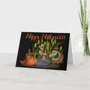 Ugly Cartoon Hexe in Cornfield Happy Halloween Karte