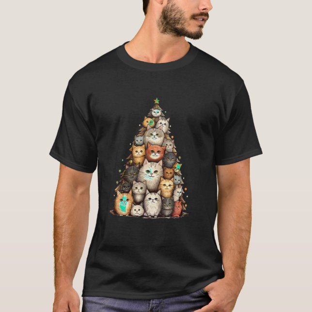 Ugly Cat Chrismas Baum Funny Xmas Katze Funny Joll T-Shirt (Vorderseite)