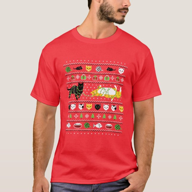 Ugly Cat Frohe Weihnachten Ugly Sweater - Niedlich T-Shirt (Vorderseite)