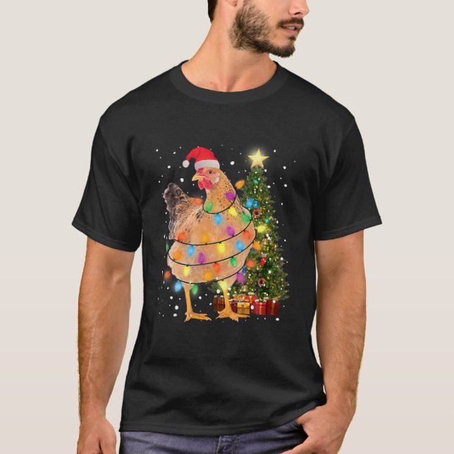 Ugly Chicken Christmas Lights Tree Weihnachtsmannm T-Shirt (Vorderseite)