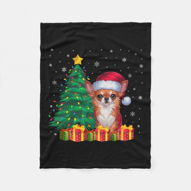 Ugly Chihuahua Weihnachtsmannmütze Weihnachtslicht Fleecedecke (Vorderseite)