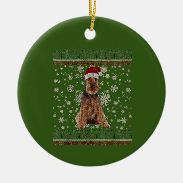 Ugly Christmas Airedale Terrier Dog Xmas Merry Keramik Ornament (Vorne)