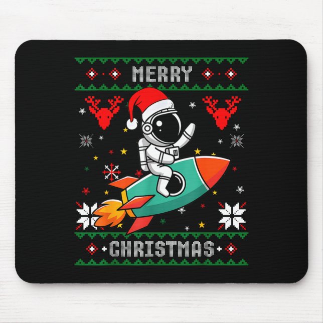Ugly Christmas Astronaut Riding Rocket Santa Hat T Mousepad (Vorne)