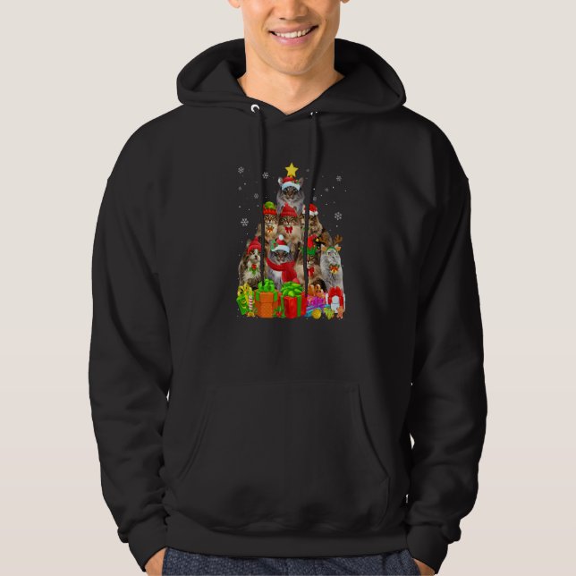 Ugly Christmas Cat Tree  Norwegian Forest Cat Xmas Hoodie (Vorderseite)