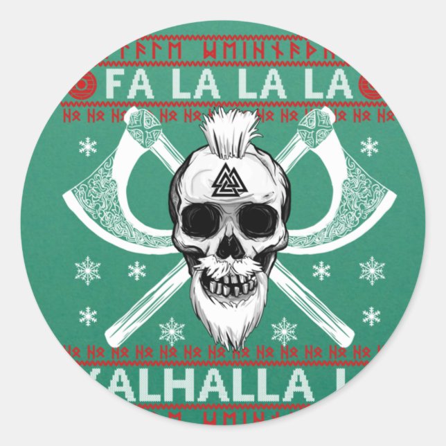 Ugly Christmas Design Fa-La-Valhalla Runder Aufkleber (Vorderseite)