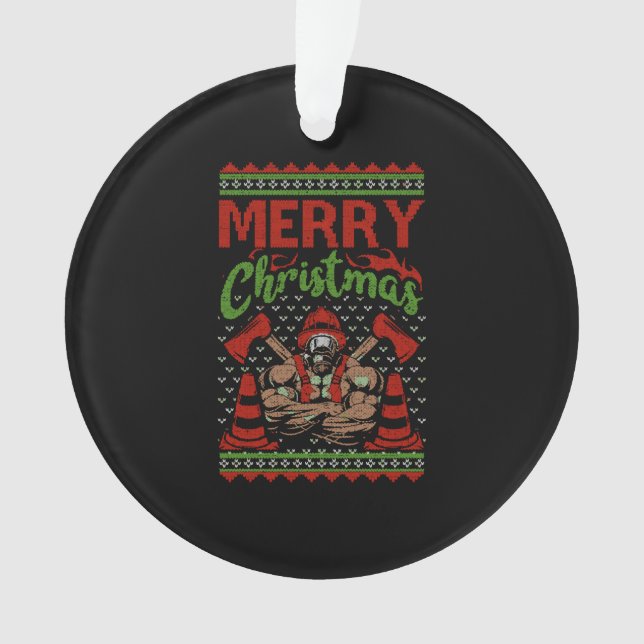 Ugly Christmas Firefighter Frohe Weihnachtskostüme Ornament (Vorderseite)