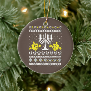 Ugly Christmas Hanukkah Sweater - Happy Hanukkah Keramik Ornament