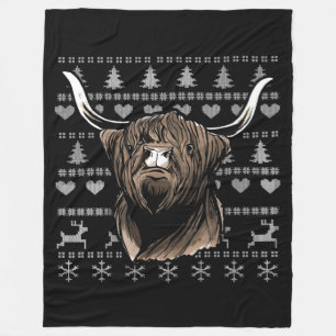 Ugly Christmas Highland Cow Fleecedecke