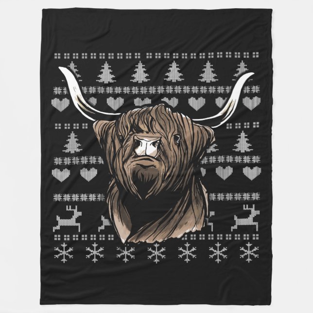 Ugly Christmas Highland Cow Fleecedecke (Vorderseite)