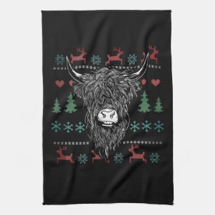 Ugly Christmas Highland Cow Geschirrtuch