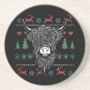 Ugly Christmas Highland Cow Getränkeuntersetzer