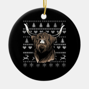 Ugly Christmas Highland Cow Keramik Ornament