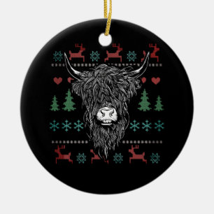 Ugly Christmas Highland Cow Keramik Ornament