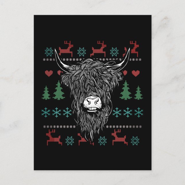Ugly Christmas Highland Cow Postkarte (Vorderseite)