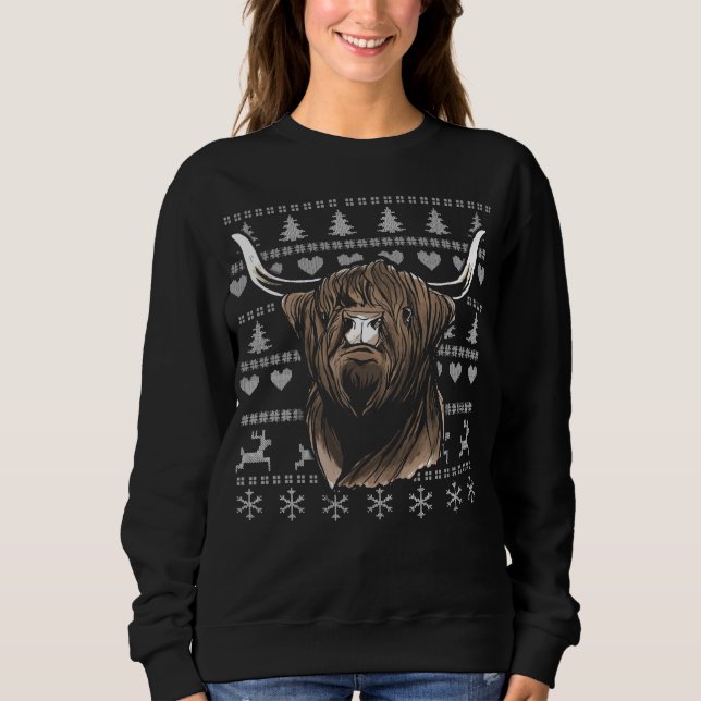 Ugly Christmas Highland Cow Sweatshirt (Vorderseite)