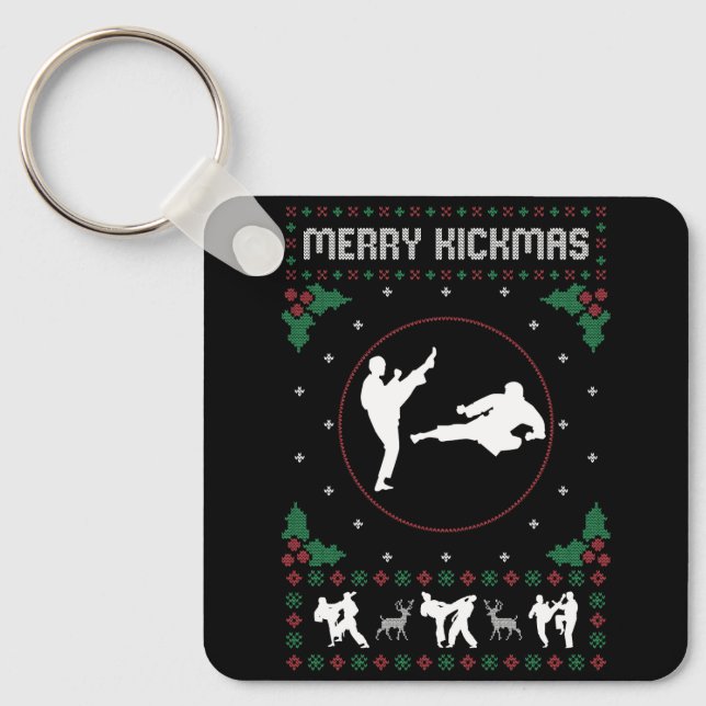 Ugly Christmas Karate Jiu Jitsu Martial Art Merry Schlüsselanhänger (Vorderseite)