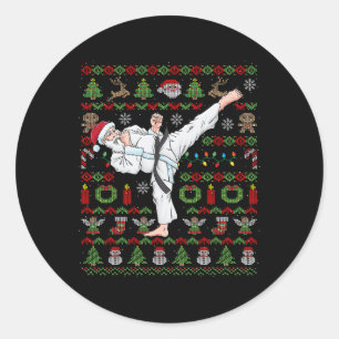 Ugly Christmas Karate Santa Claus Martial Arts Runder Aufkleber