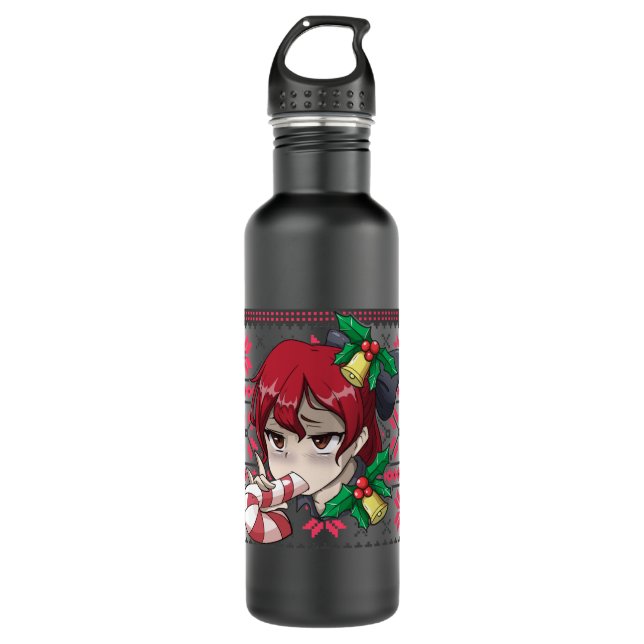 Ugly Christmas Otaku Ahegao Ecchi Etchi Lewd Henta Edelstahlflasche (Vorderseite)