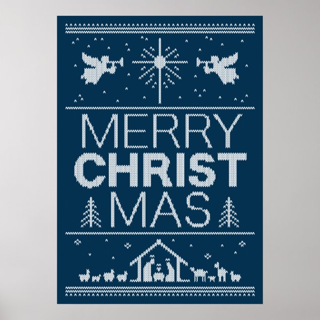 Ugly Christmas Sweater Blue Religious Christlich Poster (Vorne)