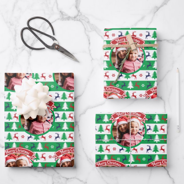 Ugly Christmas Sweater Bright Jumper Photo  Geschenkpapier Set (Vorderseite)