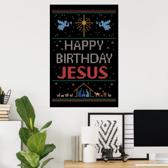 Ugly Christmas Sweater Christliche religiöse Jesus Poster (Heimbüro)