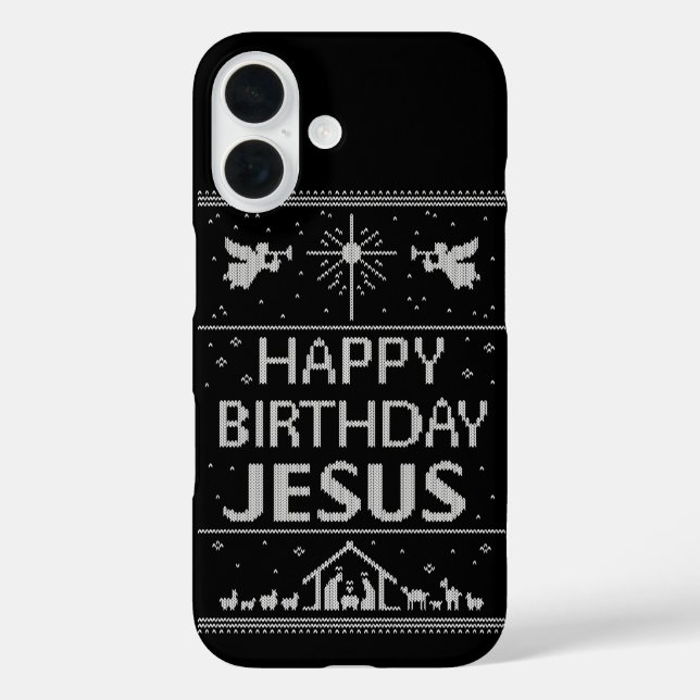 Ugly Christmas Sweater Design Happy Birthday Jesus iPhone 16 Hülle (Rückseite)