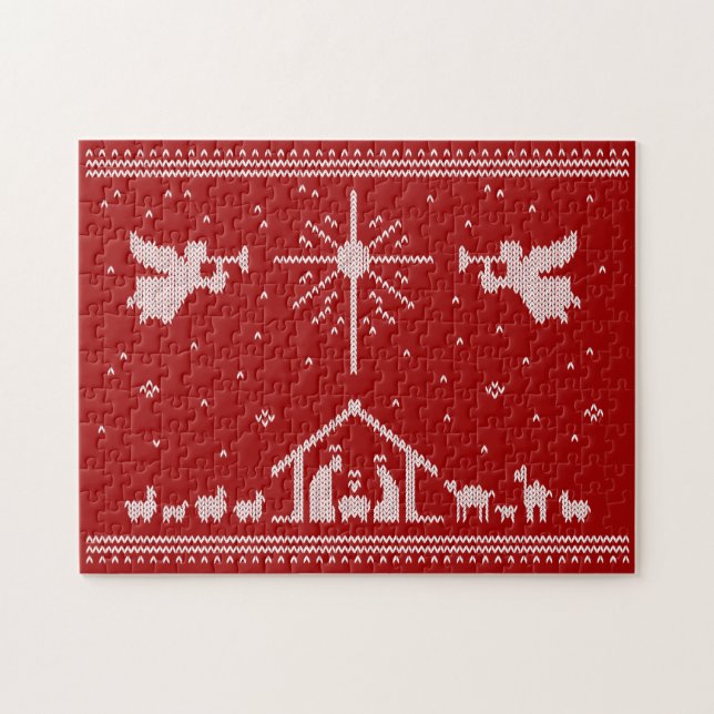 Ugly Christmas Sweater Design Krippe Christlich (Horizontal)