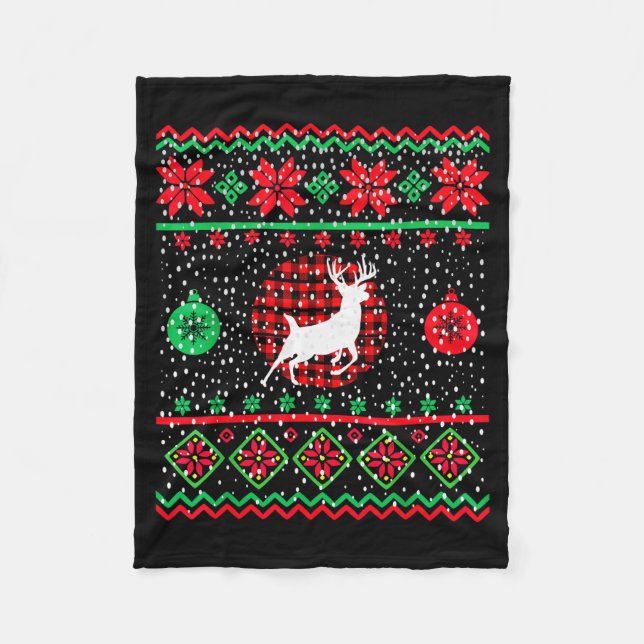 Ugly Christmas Sweater Design Plaid Reindeer  Fleecedecke (Vorderseite)