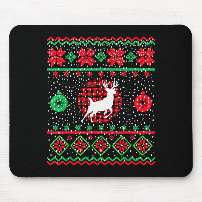 Ugly Christmas Sweater Design Plaid Reindeer  Mousepad (Vorne)