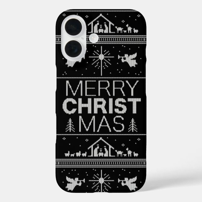 Ugly Christmas Sweater Elegante Schwarz - Christli iPhone 16 Hülle (Rückseite)