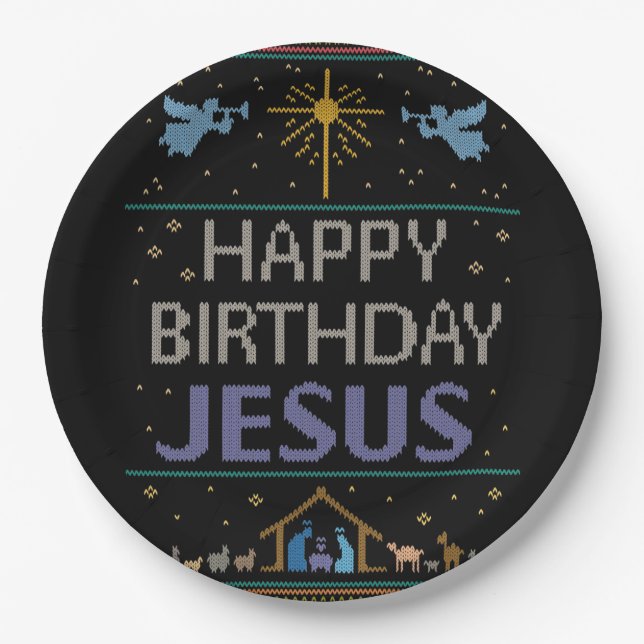 Ugly Christmas Sweater - Happy Birthday Jesus Pappteller (Vorderseite)
