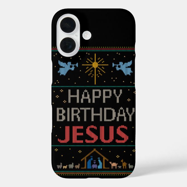 Ugly Christmas Sweater - Happy Birthday Jesus Red iPhone 16 Hülle (Rückseite)