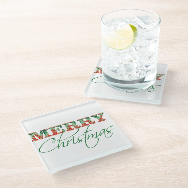 Ugly Christmas Sweater | Moderne Typografie Glasuntersetzer (Schrägansicht)