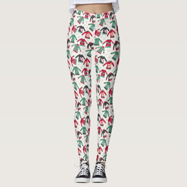 Ugly Christmas Sweater Party versorgt Green Red Leggings (Vorderseite)