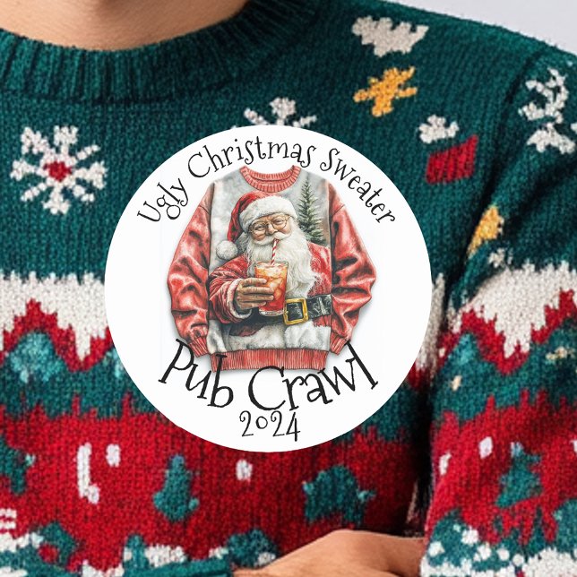 Ugly Christmas Sweater Pub Crawl Aktivität Drinken Runder Aufkleber (Von Creator hochgeladen)