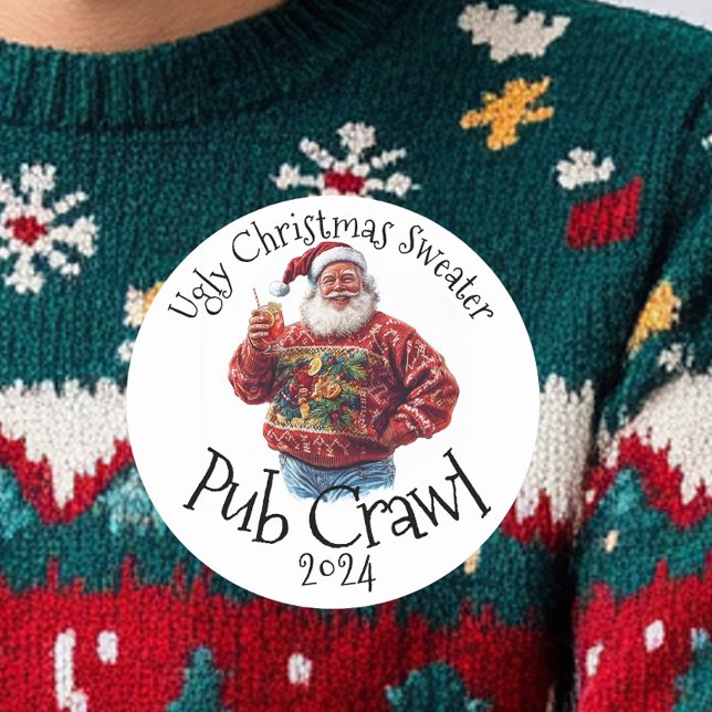 Ugly Christmas Sweater Pub Crawl Aktivität Drinken Runder Aufkleber (Von Creator hochgeladen)