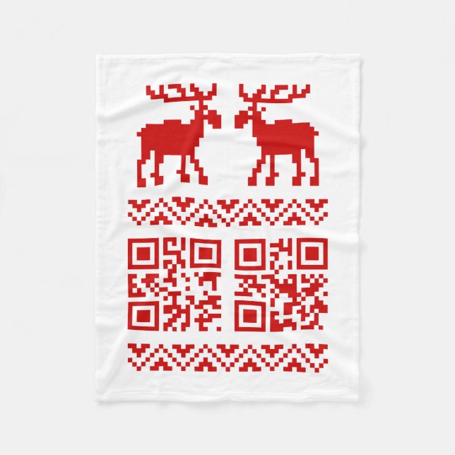 Ugly Christmas Sweater QR Code Glücklich Neues Jah Fleecedecke (Vorderseite)