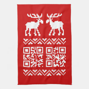 Ugly Christmas Sweater QR Code Glücklich Neues Jah Geschirrtuch