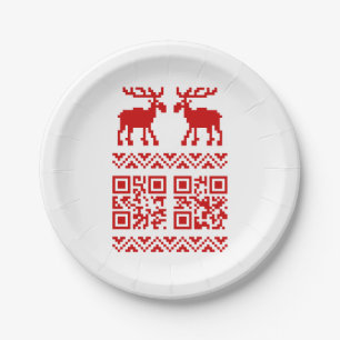 Ugly Christmas Sweater QR Code Glücklich Neues Jah Pappteller