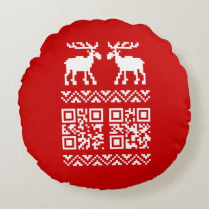 Ugly Christmas Sweater QR Code Glücklich Neues Jah Rundes Kissen