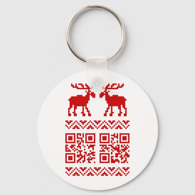 Ugly Christmas Sweater QR Code Glücklich Neues Jah Schlüsselanhänger (Vorderseite)