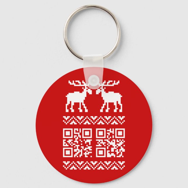 Ugly Christmas Sweater QR Code Glücklich Neues Jah Schlüsselanhänger (Vorderseite)