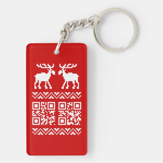 Ugly Christmas Sweater QR Code Glücklich Neues Jah Schlüsselanhänger (Rückseite)