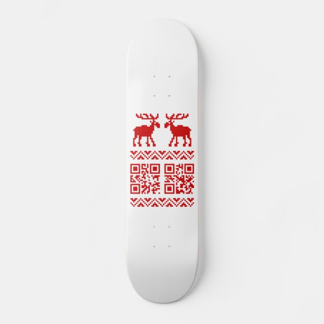 Ugly Christmas Sweater QR Code Glücklich Neues Jah Skateboard (Vorderseite)